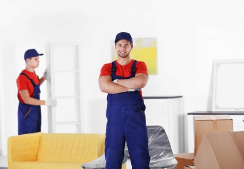 House moving team working in a Neasden residential street