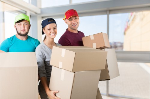 Packed boxes and furniture ready for a local house move in Neasden