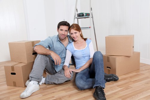 Packed household boxes prepared for removals in Neasden